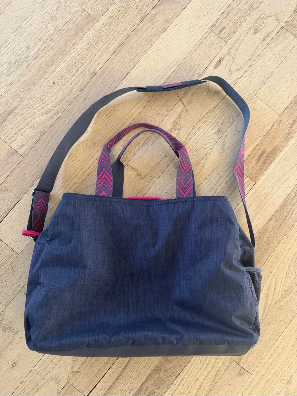 Avivva Navy Tote with Pink Trim and Patterned Handles